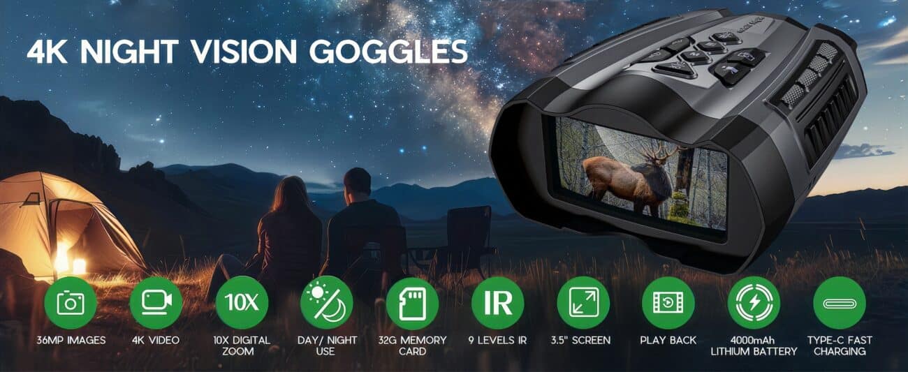 Óculos de visão noturna, binóculos digitais infravermelhos