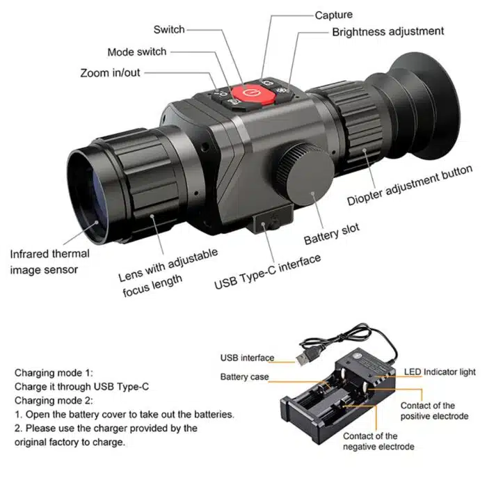Night Vision Monocular 384×288 High-Resolution Thermal Imager Scope 16X Digital Zoom Sight Camera with 6 Color Palette for Hunting Night Vision
